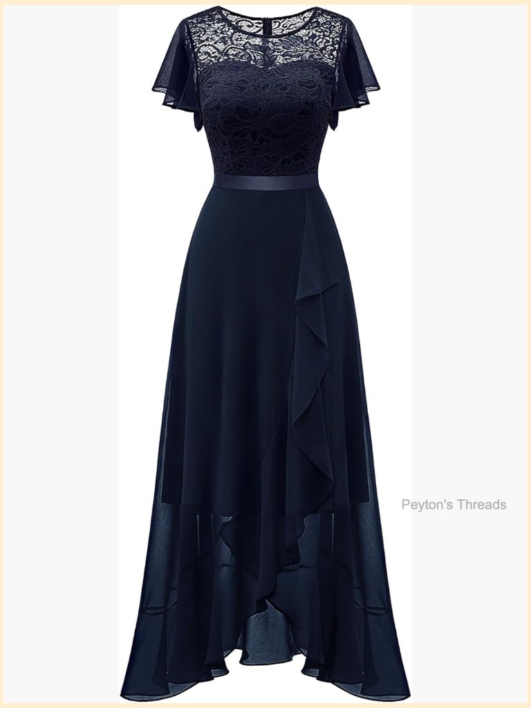 Formal Wedding Guest Dress Long Sleeve Lace Chiffon Prom Cocktail Maxi